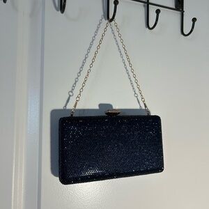 Navy blue rhinestone clasp purse